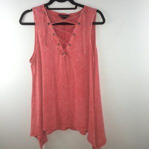 Rock & Republic Red Lace Up Tank Size M